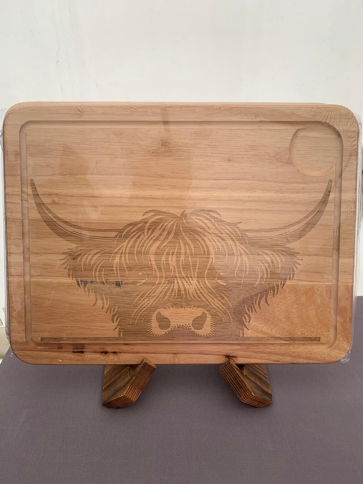 Large Bamboo Chopping/Serving Board - Peeking Highland Cow