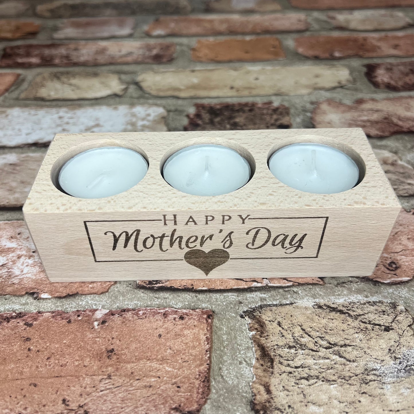Happy Mother's Day - Wooden Three Tea Light Holder