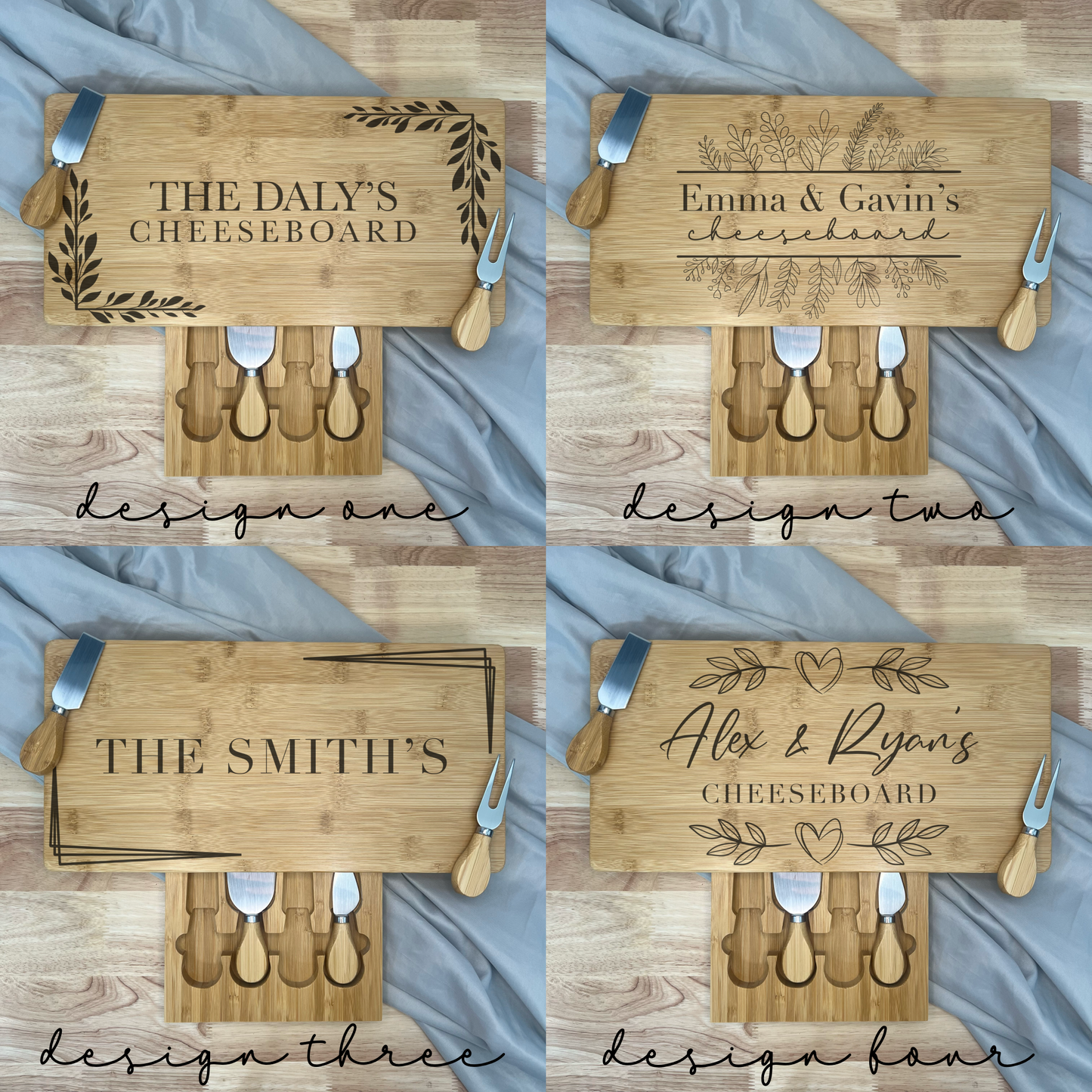 Rectangle Personalised Cheese Board Set - Various Designs