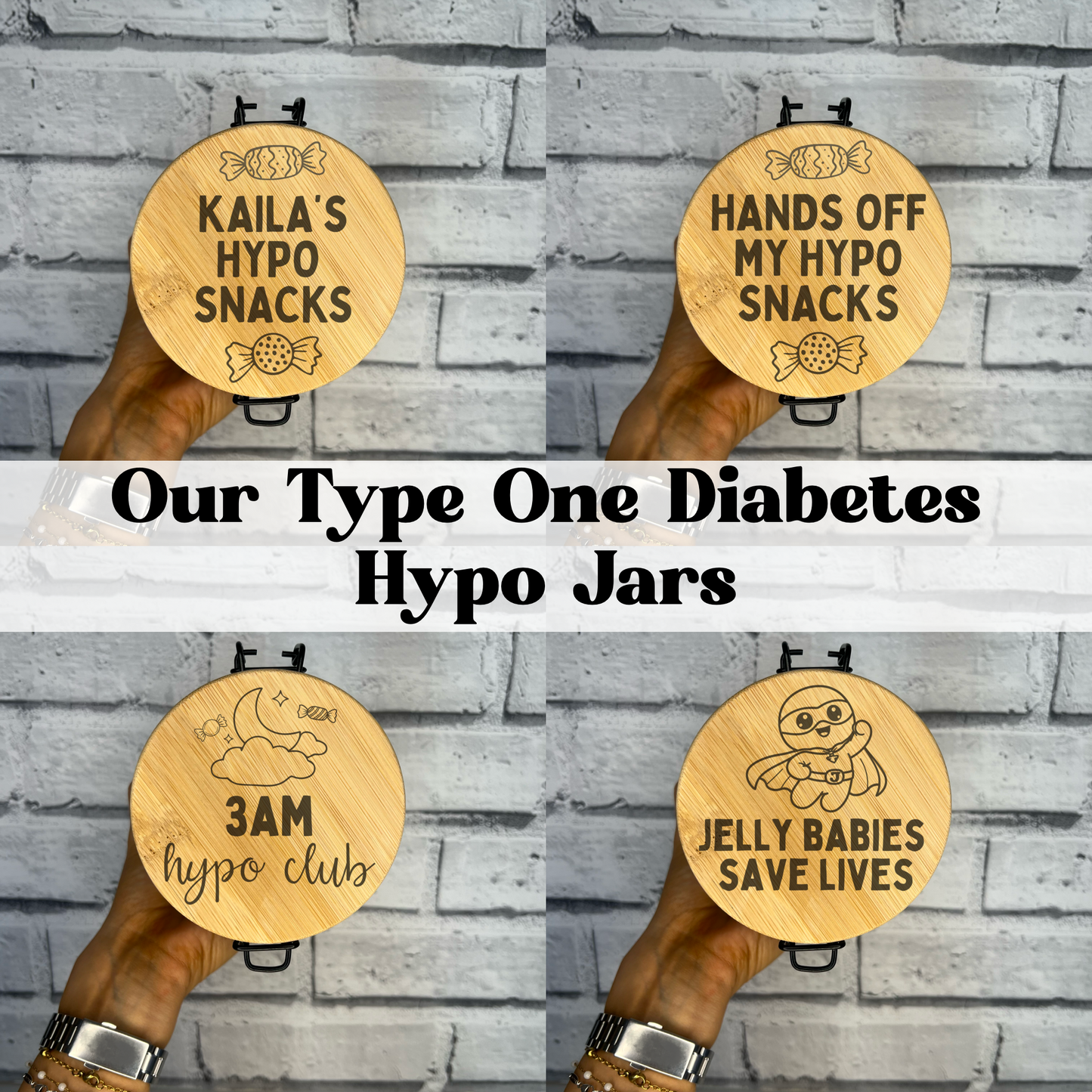 Jar With Laser Engraved Personalised - Type One Diabetes Hypo Snack Jar