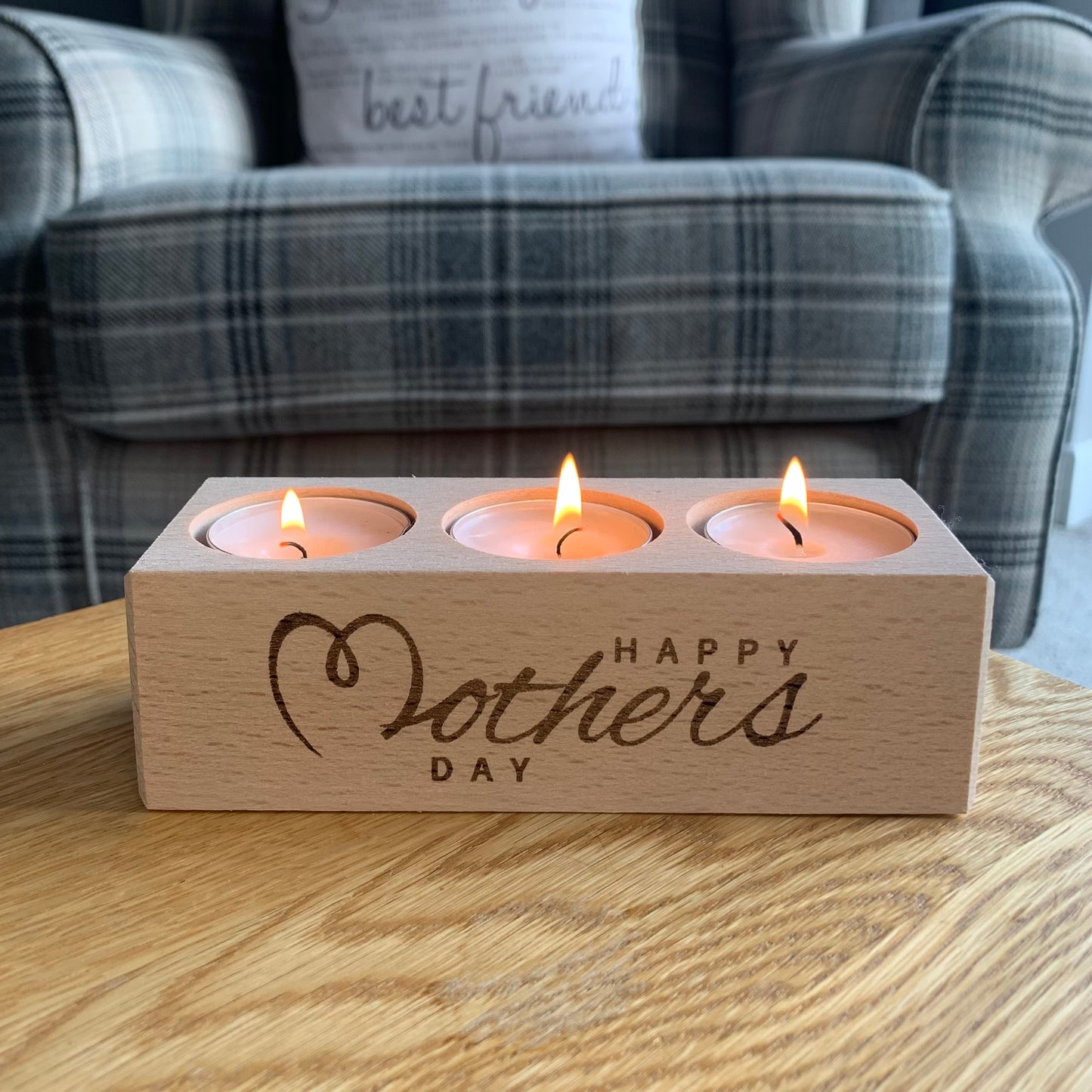 Happy Mother's Day - Wooden Three Tea Light Holder