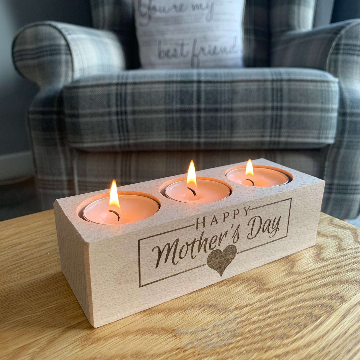 Happy Mother's Day - Wooden Three Tea Light Holder