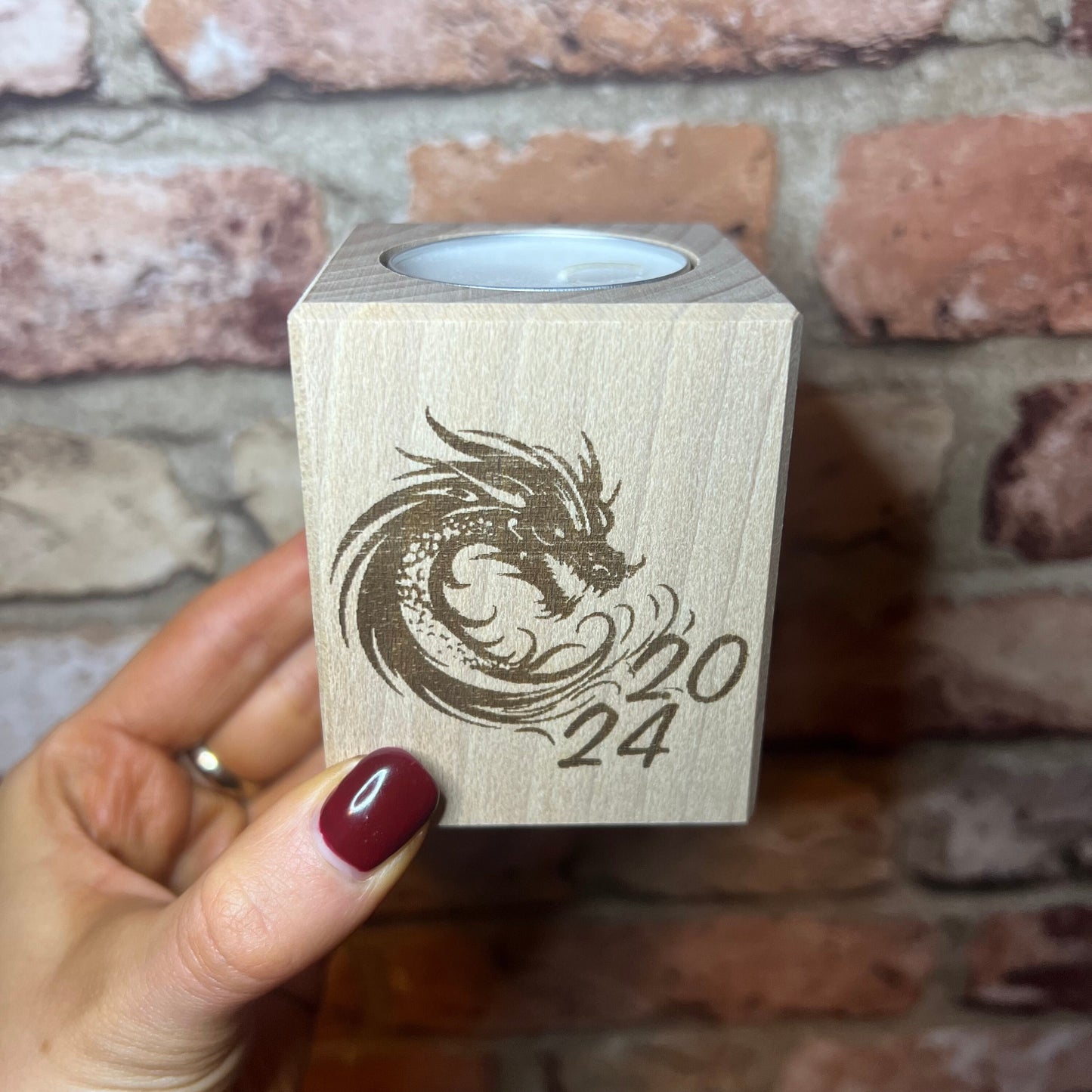 Chinese New Year 2024 Short Wooden Pillar Tea Light Holder