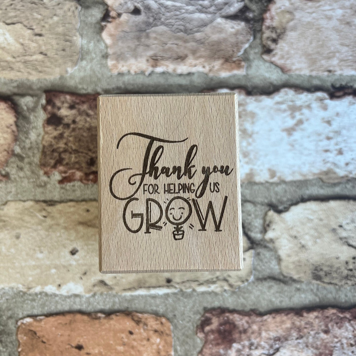 Thank You For Helping Us Grow - Short Wooden Tea Light Holder