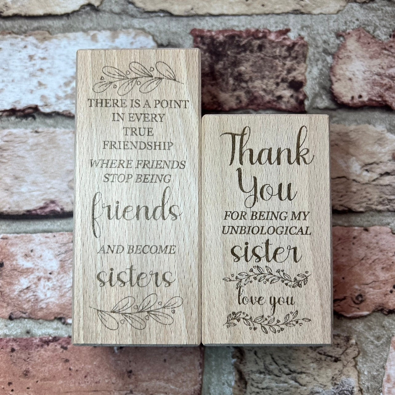 Set Of Two Wooden Tea Light Holder - Friends Become Sisters