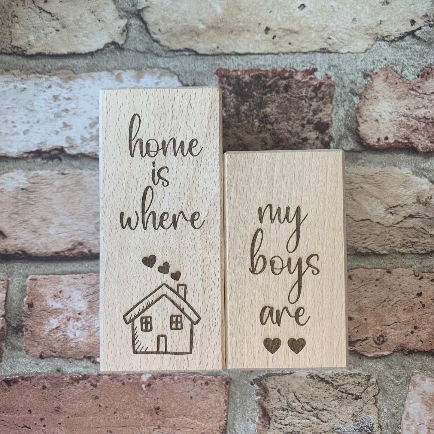 Set Of Two Wooden Tea Light Holder - Home Is Where My Boys Are