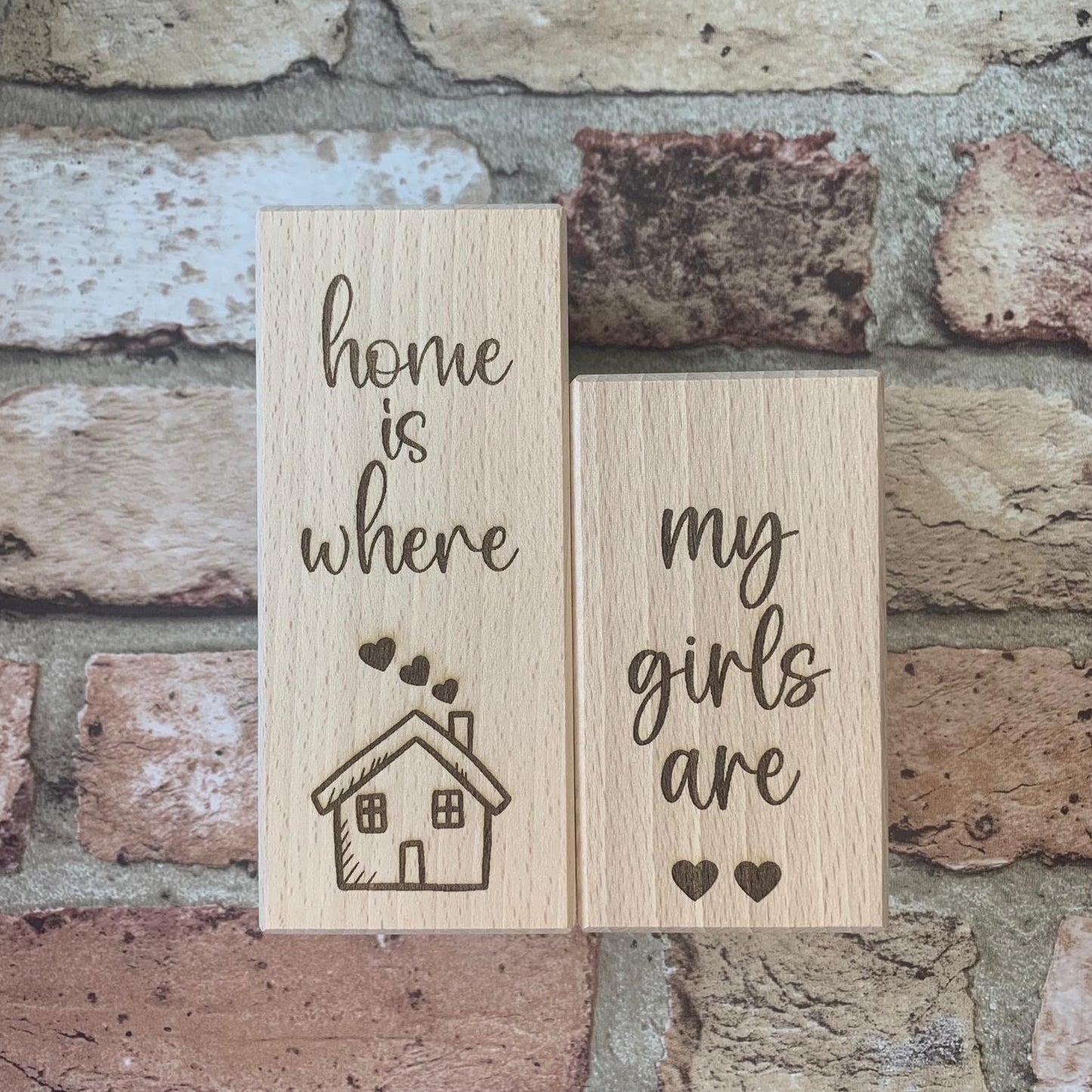 Set Of Two Wooden Tea Light Holder - Home Is Where My Girls Are