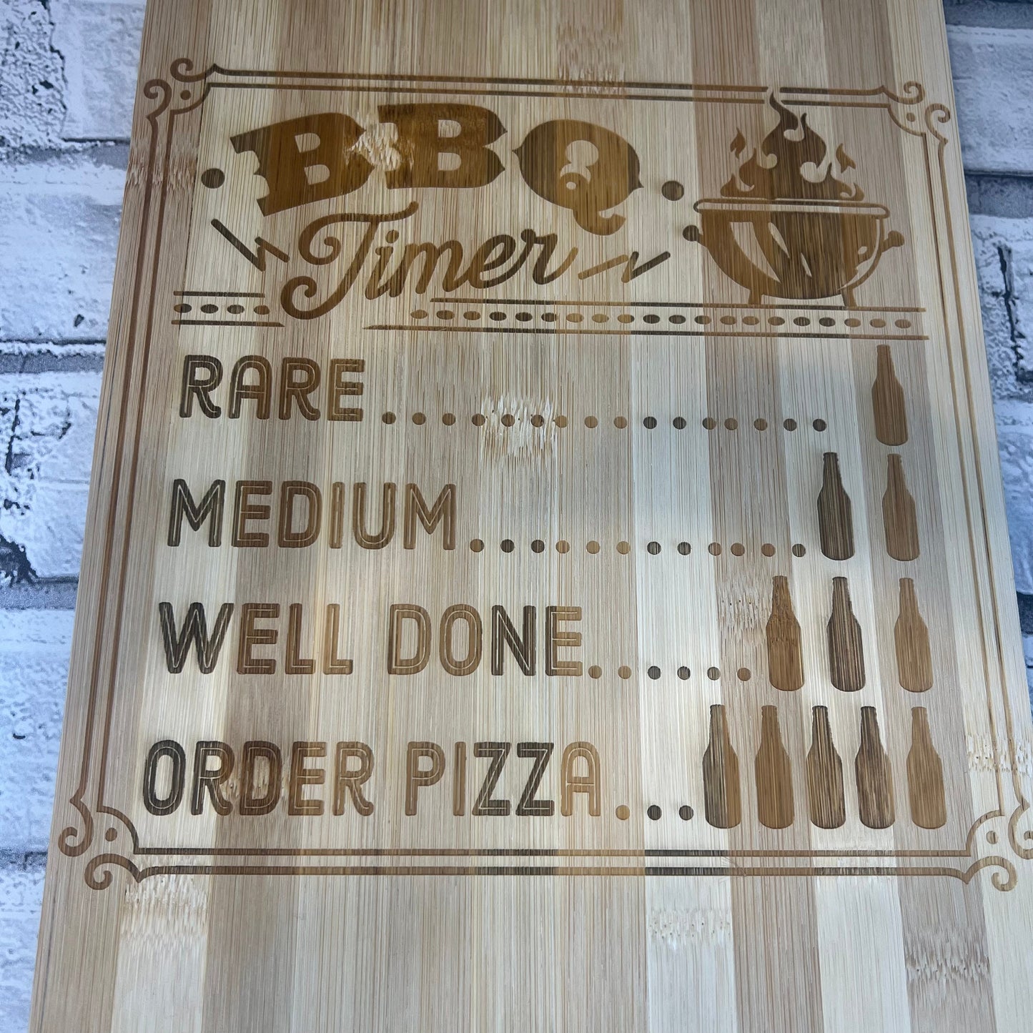 Bamboo Chopping/Serving Board - BBQ Timer (Beer Bottles)