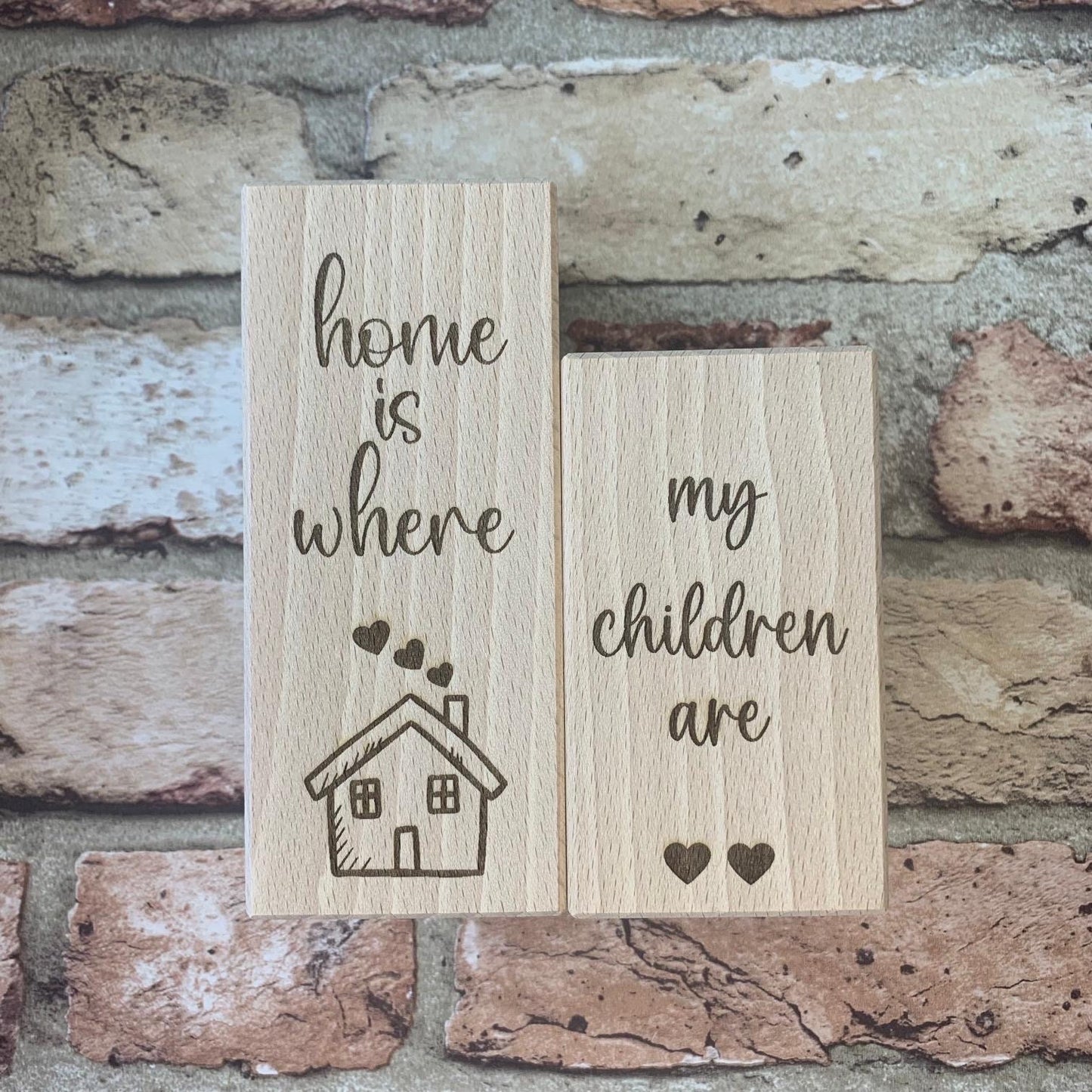 Set Of Two Wooden Tea Light Holder - Home Is Where My Children Are