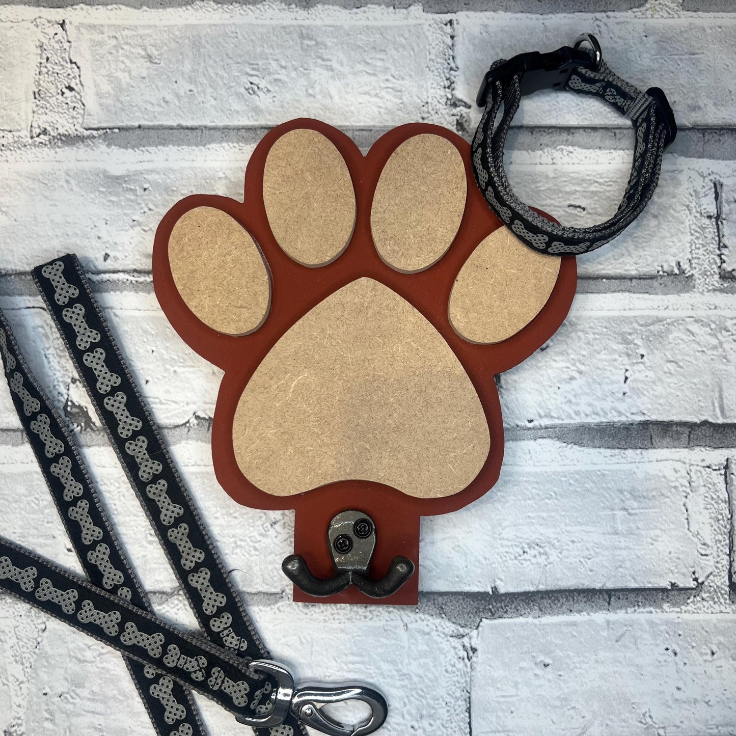 Paw Print Dog Lead Holder - Rustic Red