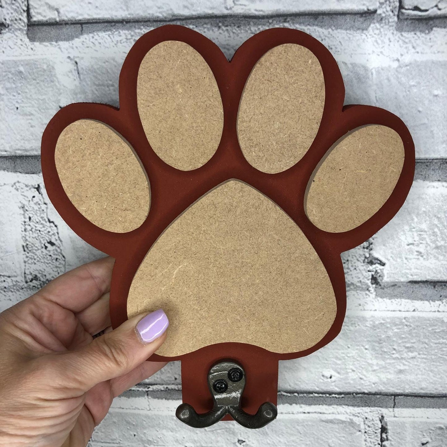 Paw Print Dog Lead Holder - Rustic Red