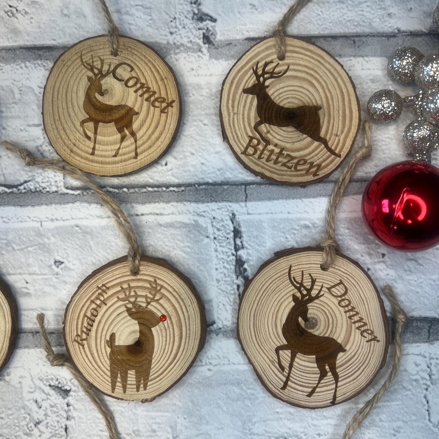 Father Christmas's Reindeer Log Slice Decorations