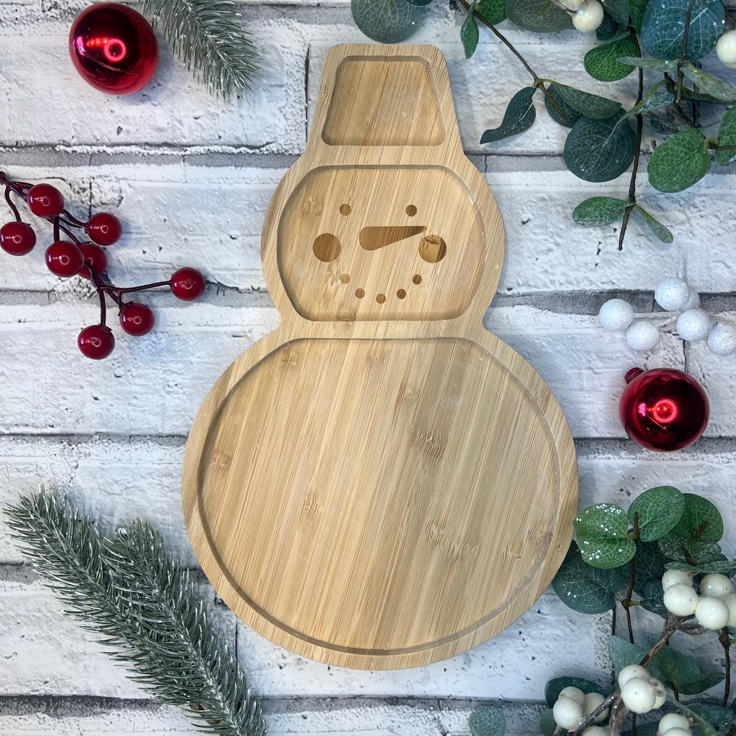 Children's Christmas Bamboo Plate With Personalisation - Snowman