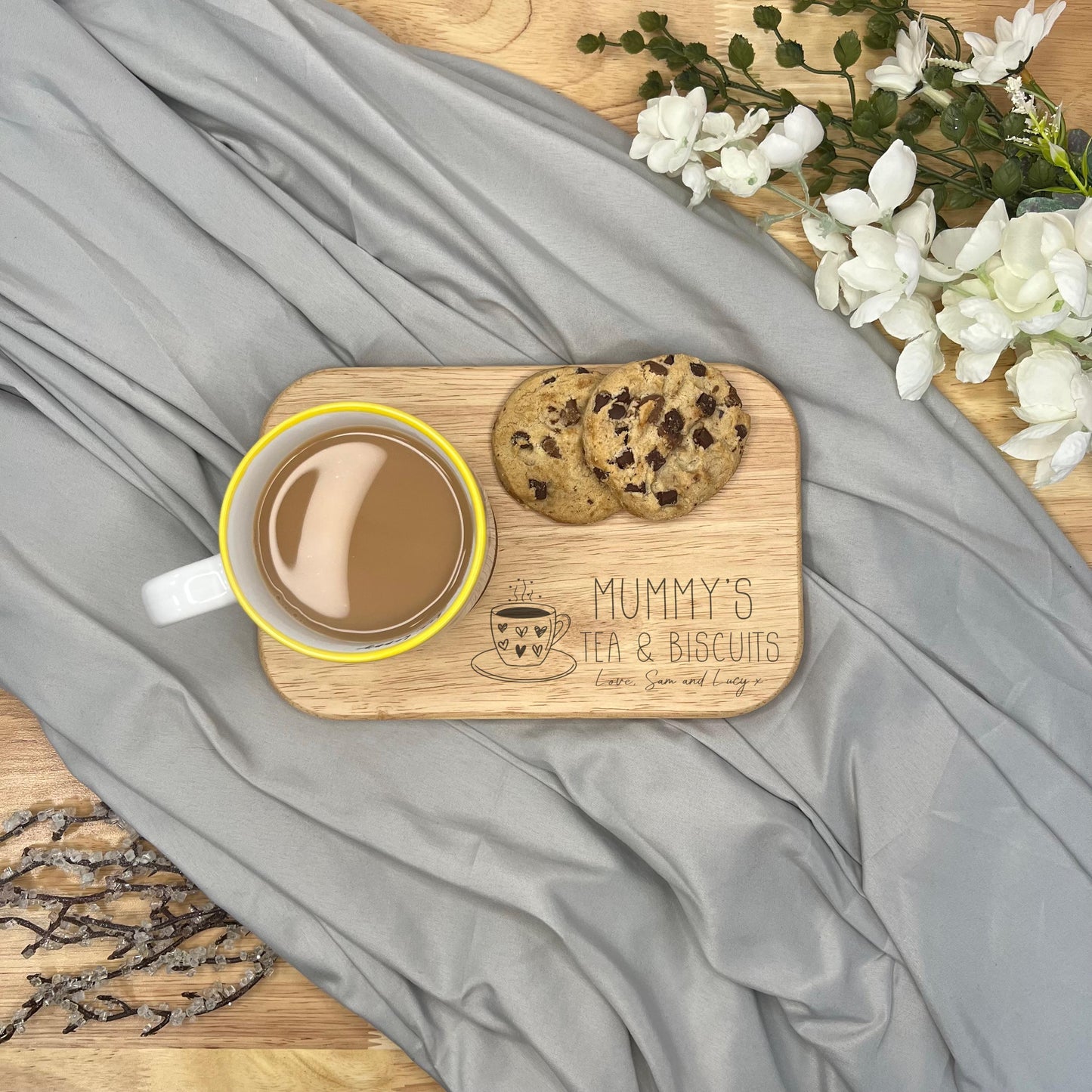 Personalised Wooden Tea & Biscuit Board