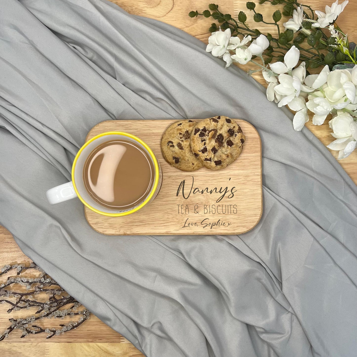 Personalised Wooden Tea & Biscuit Board