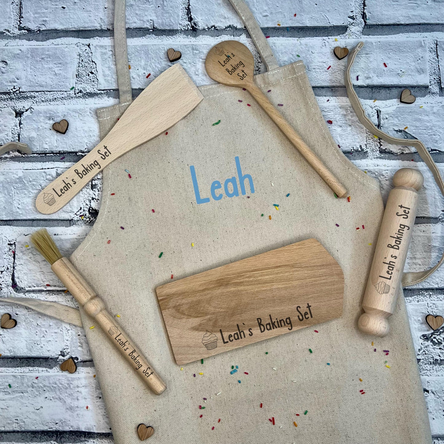 Children's Personalised Mini Wooden Baking Set With Personalised Apron