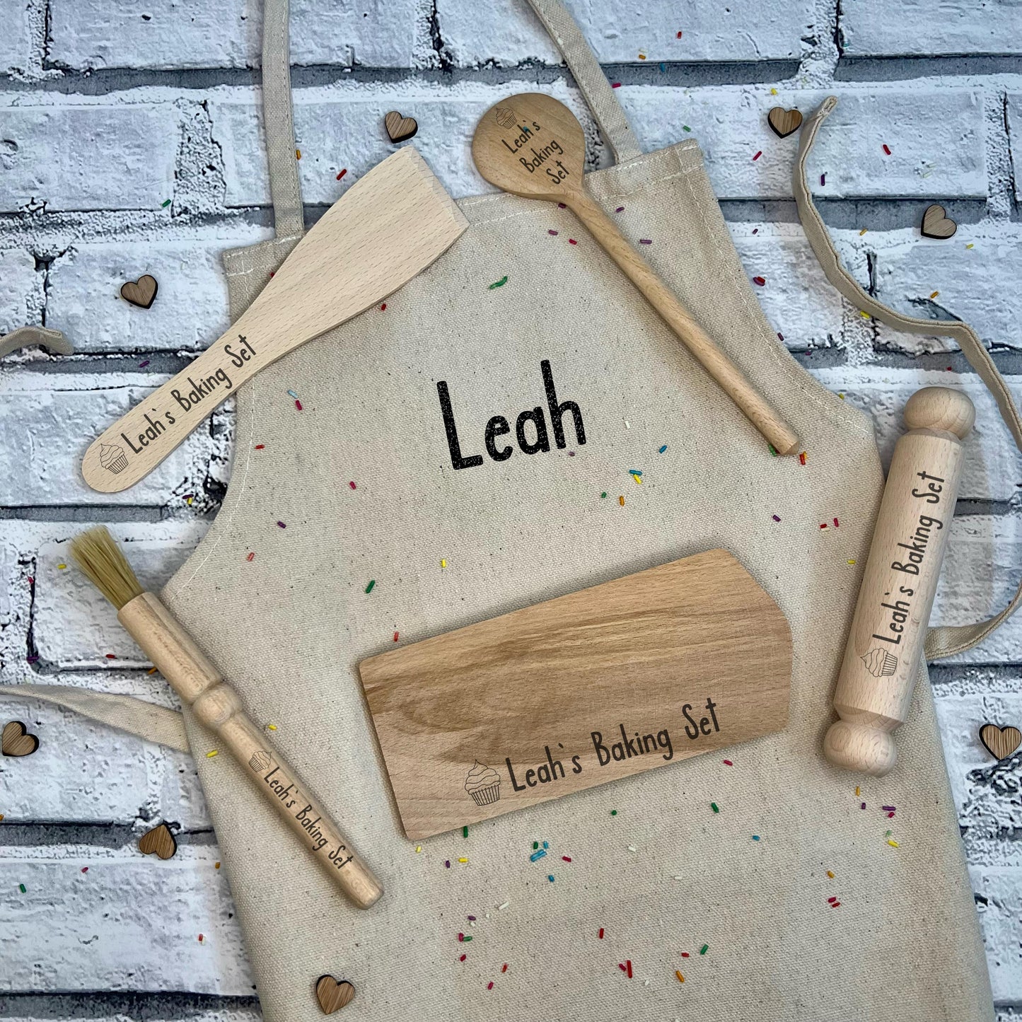 Children's Personalised Mini Wooden Baking Set With Personalised Apron