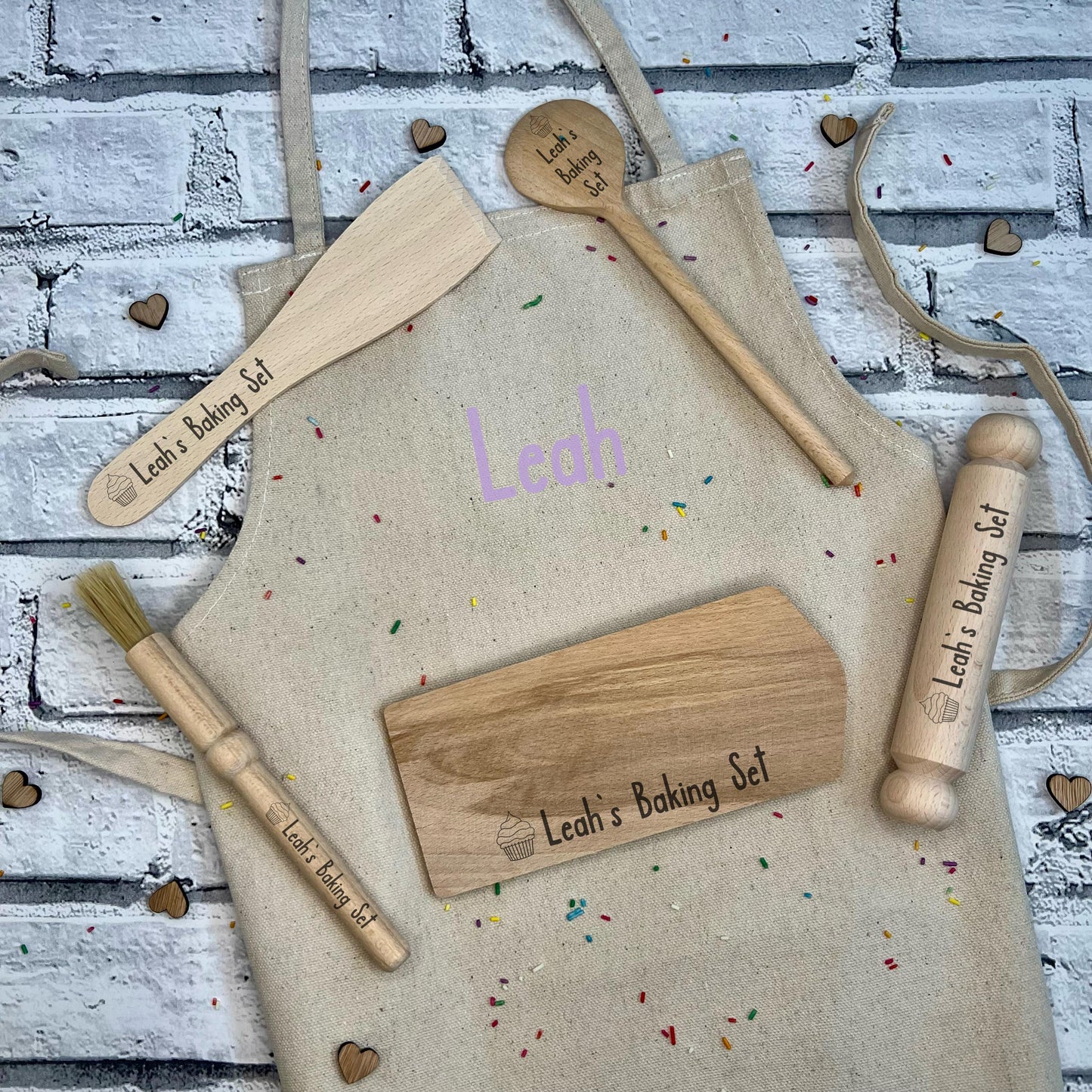Children's Personalised Mini Wooden Baking Set With Personalised Apron