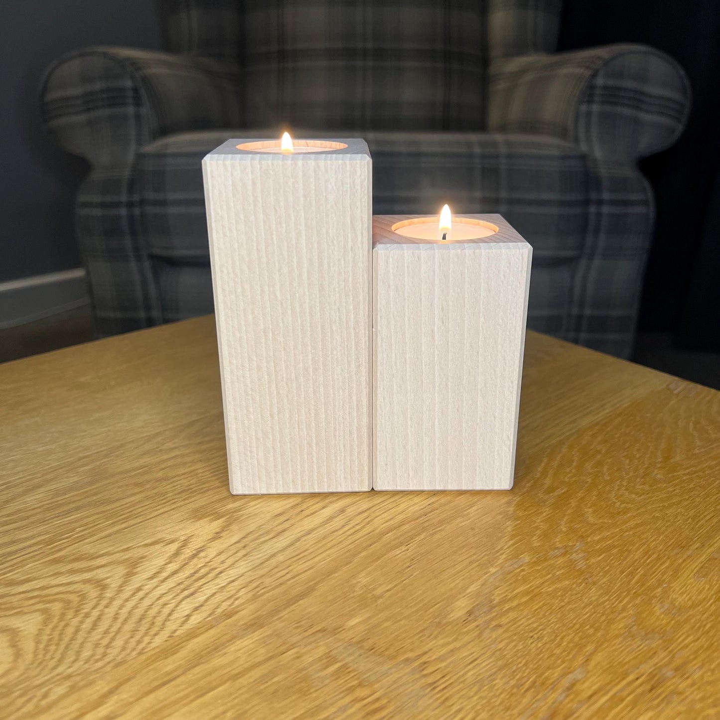 Set Of Wooden Tea Light Holders - Personalised New/First Home Gift