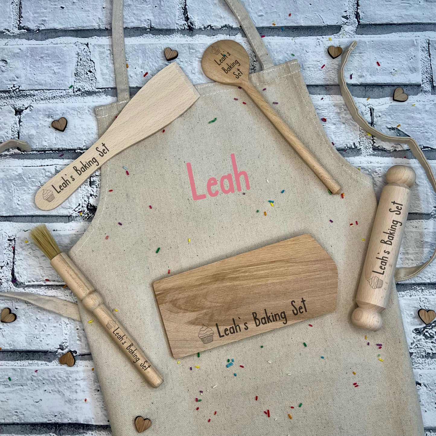 Children's Personalised Mini Wooden Baking Set With Personalised Apron