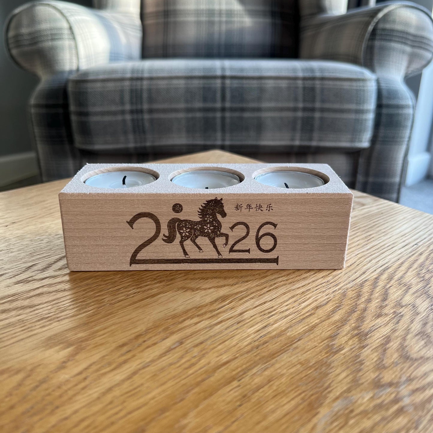 Chinese New Year 2026 - Trio Wooden Pillar Tea Light Holder