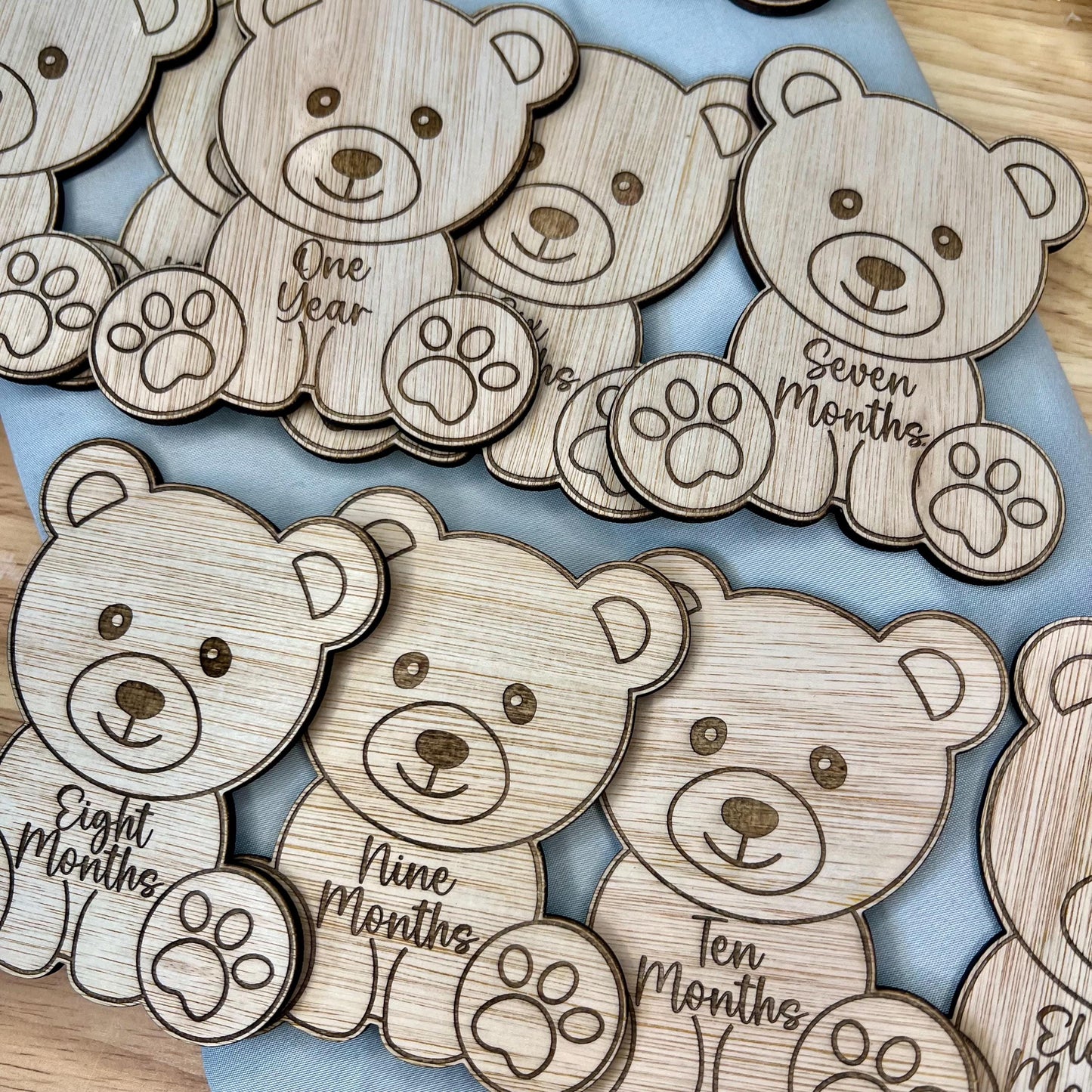 Baby Teddy Milestone Wooden Disks - Hello World to One Year