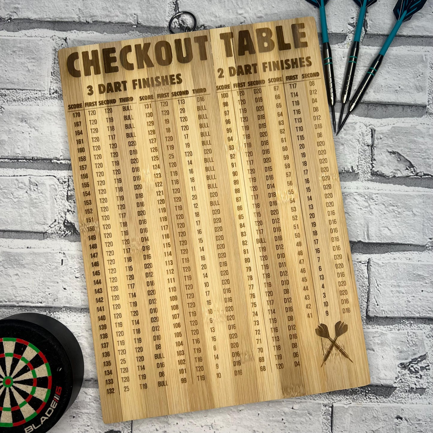 Bamboo Hanging Sign - Personalised Darts Checkout Table