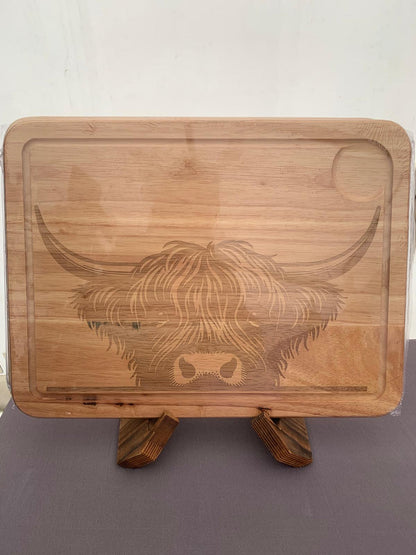 Large Bamboo Chopping/Serving Board - Peeking Highland Cow