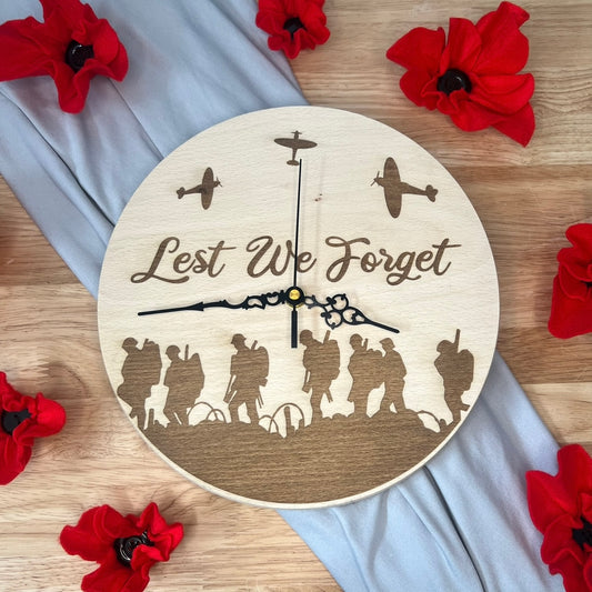 Wooden Clock - Lest We Forget