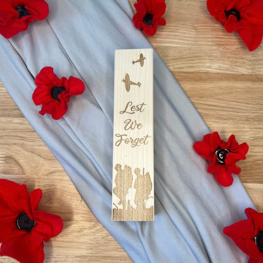 Lest We Forget - Extra Tall Wooden Pillar Tea Light Holder