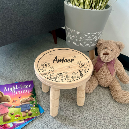 Personalised Children's Wooden Stool / Step - Flowers