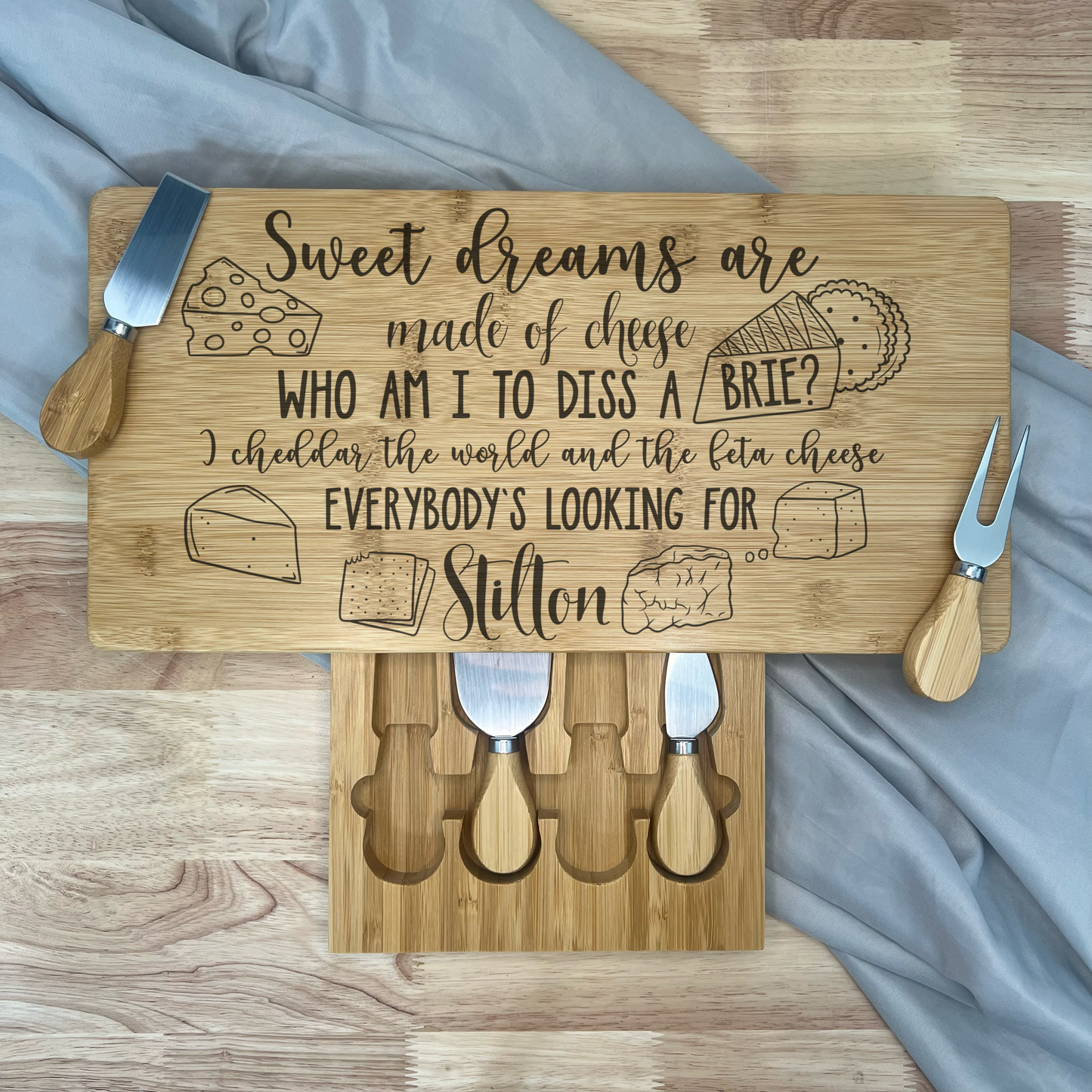 Rectangle Cheese Board Gift Set - Sweet Dreams Are Made Of Cheese