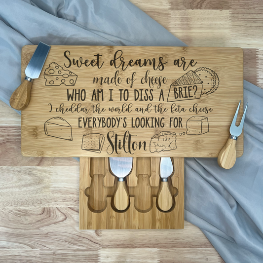 Rectangle Cheese Board Gift Set - Sweet Dreams Are Made Of Cheese