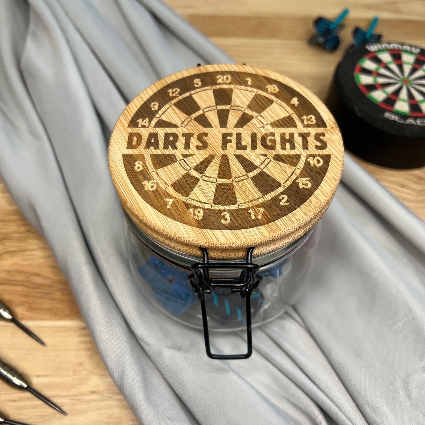 Jar With Laser Engraved Lid - Darts Flights