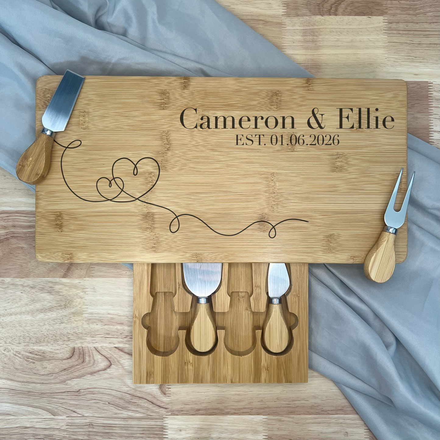 Rectangle Personalised Cheese Board Set - Various Designs - Wedding/Anniversary