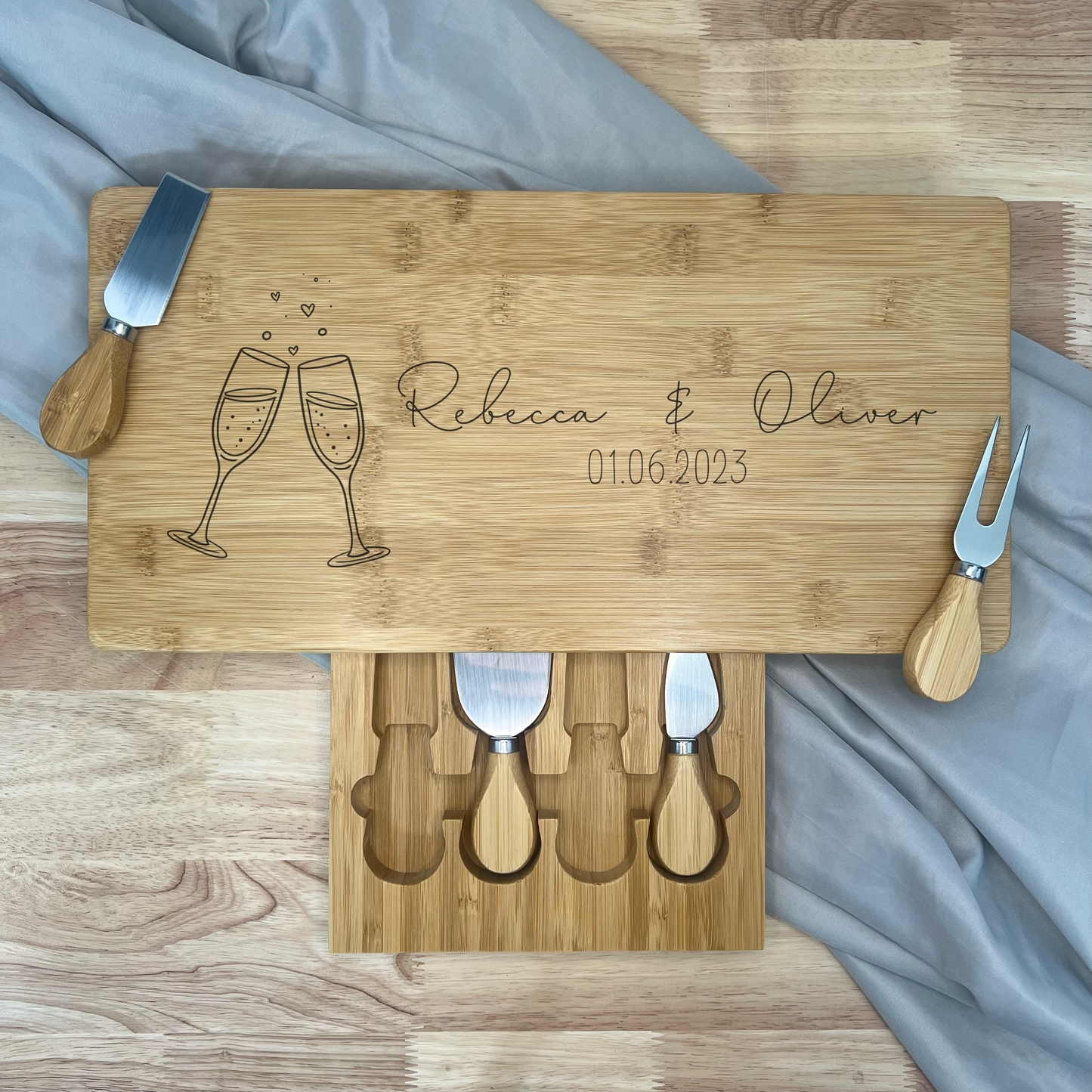 Rectangle Personalised Cheese Board Set - Various Designs - Wedding/Anniversary
