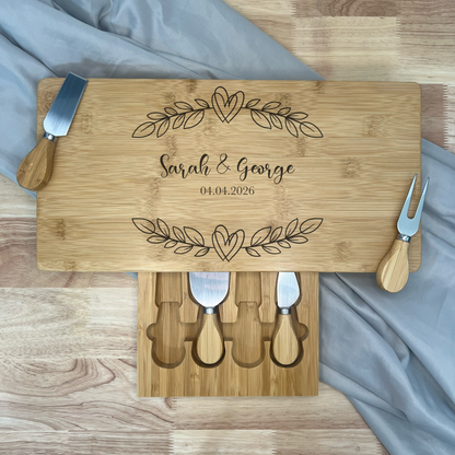 Rectangle Personalised Cheese Board Set - Various Designs - Wedding/Anniversary