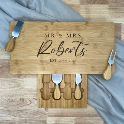 Rectangle Personalised Cheese Board Set - Various Designs - Wedding/Anniversary