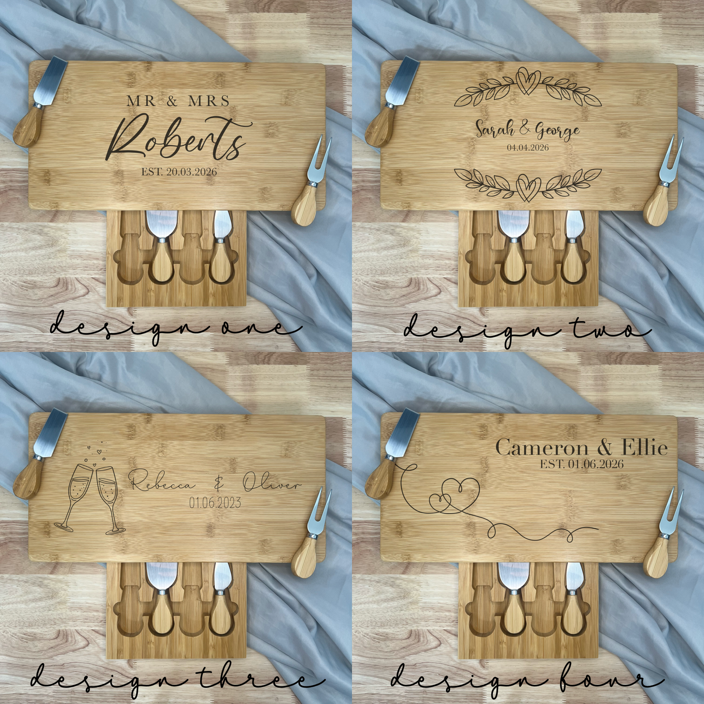 Rectangle Personalised Cheese Board Set - Various Designs - Wedding/Anniversary