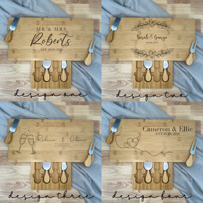 Rectangle Personalised Cheese Board Set - Various Designs - Wedding/Anniversary