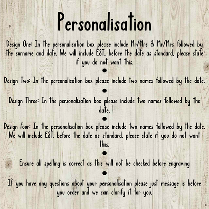 Rectangle Personalised Cheese Board Set - Various Designs - Wedding/Anniversary