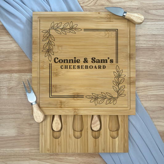 Square Personalised Cheese Board Set - Various Designs