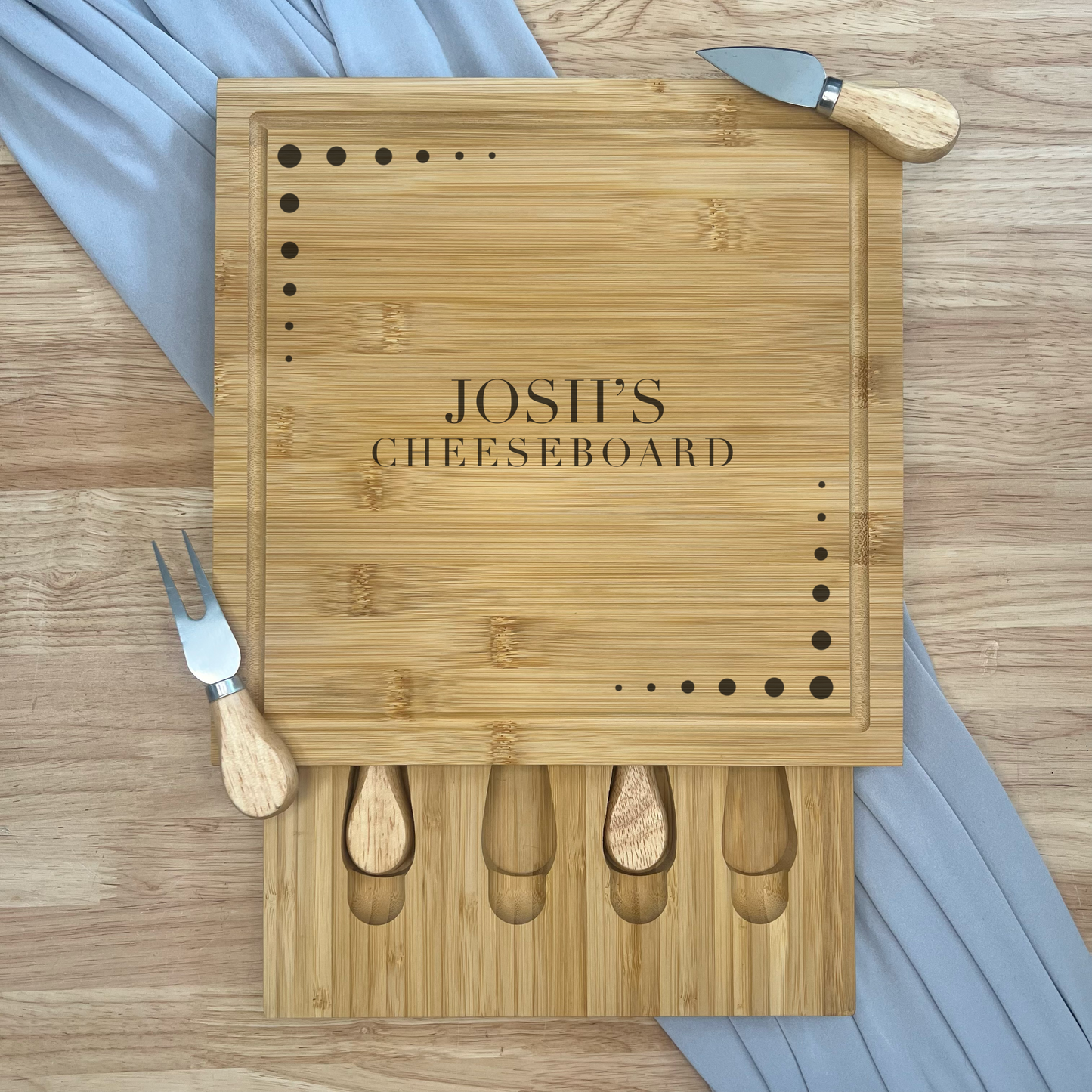 Square Personalised Cheese Board Set - Various Designs