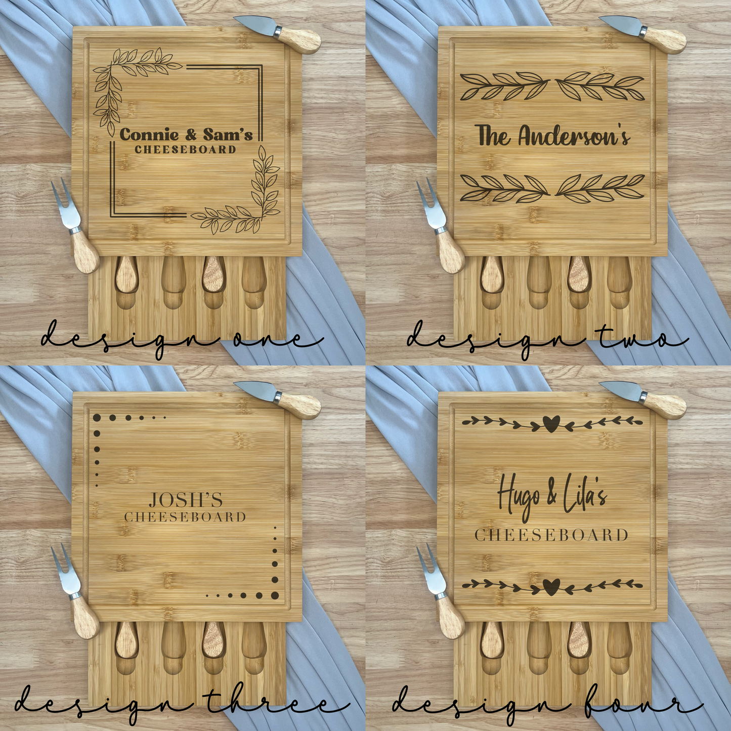 Square Personalised Cheese Board Set - Various Designs