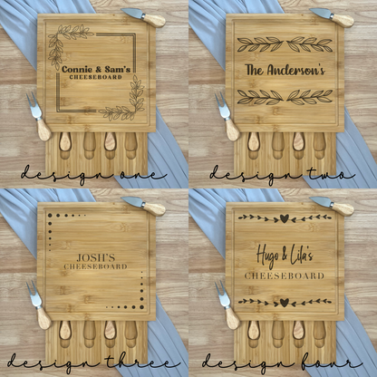 Square Personalised Cheese Board Set - Various Designs