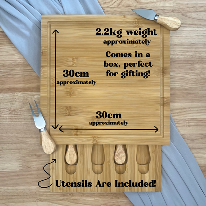 Square Personalised Cheese Board Set - Various Designs