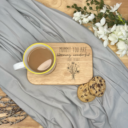 Personalised Wooden Tea & Biscuit Board - Mum/Nan Blooming Wonderful
