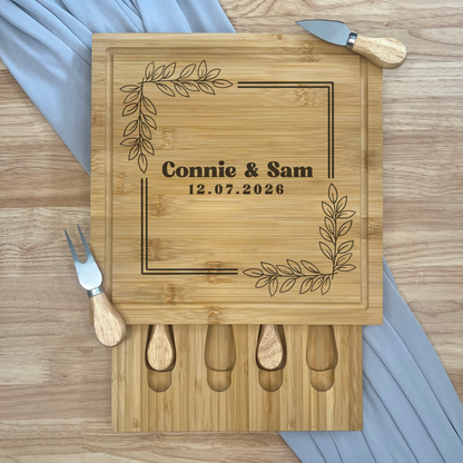 Square Personalised Cheese Board Set - Various Anniversary/Wedding Designs