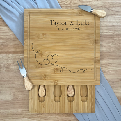 Square Personalised Cheese Board Set - Various Anniversary/Wedding Designs