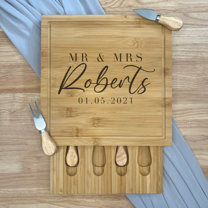 Square Personalised Cheese Board Set - Various Anniversary/Wedding Designs